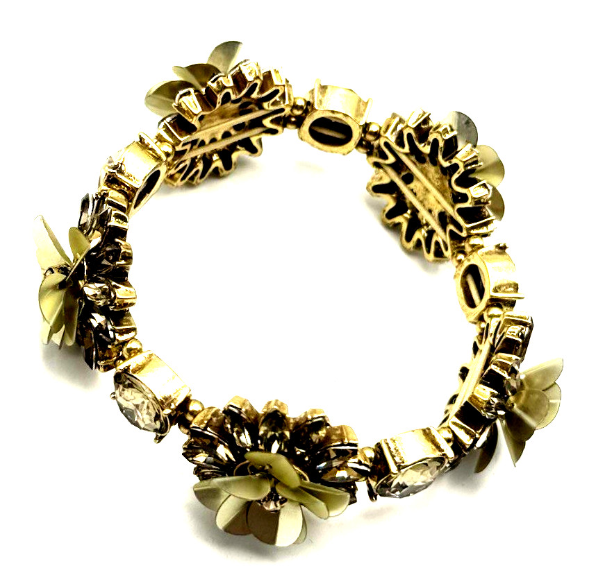 Ann Taylor 36″ Antique Gold Tone Sage Green Flower Pendant Necklace/Bracelet Set