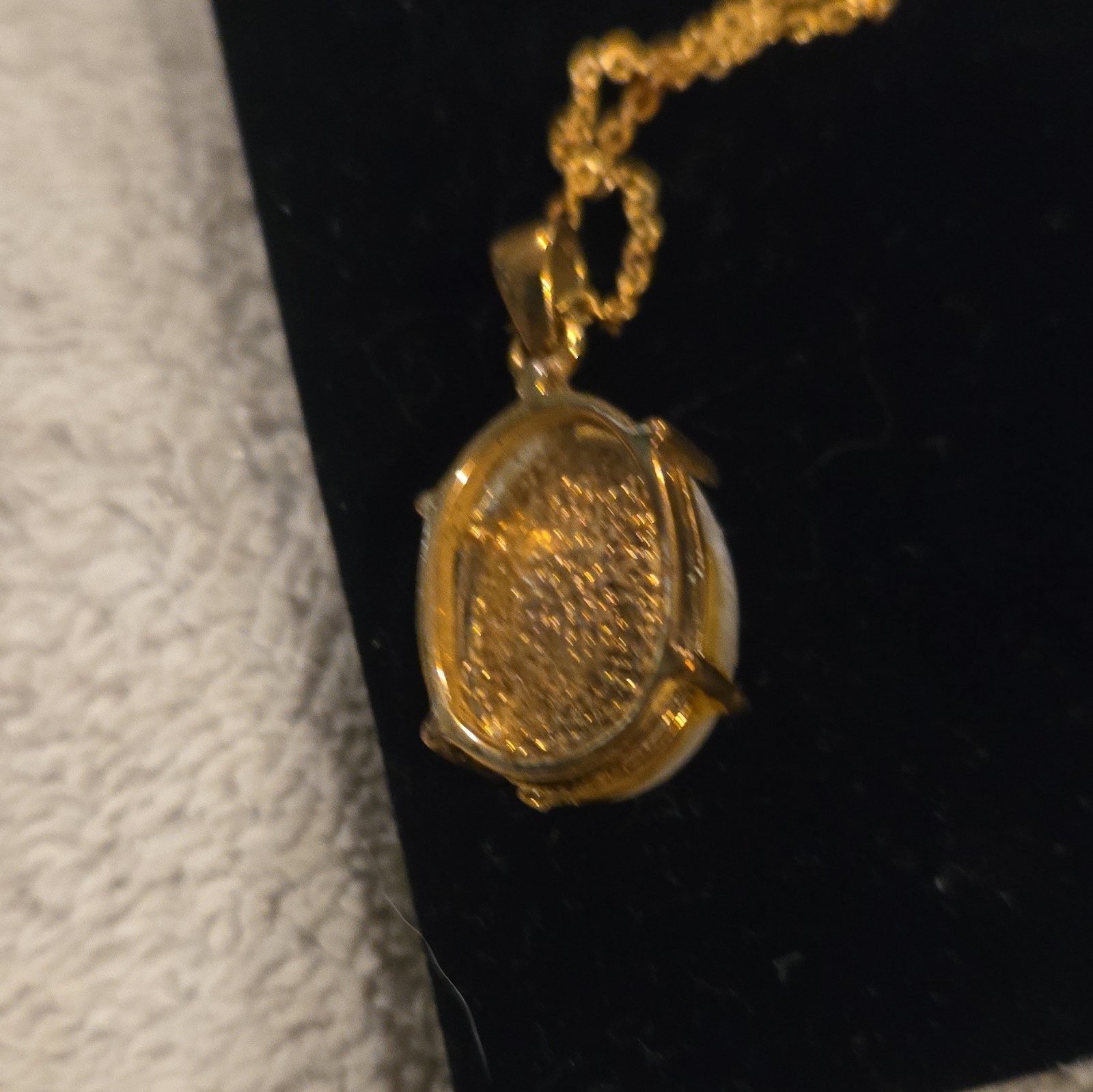 Gold Tone White Oval Opal Pendant Necklace, Cable Chain, Lobster Clasp