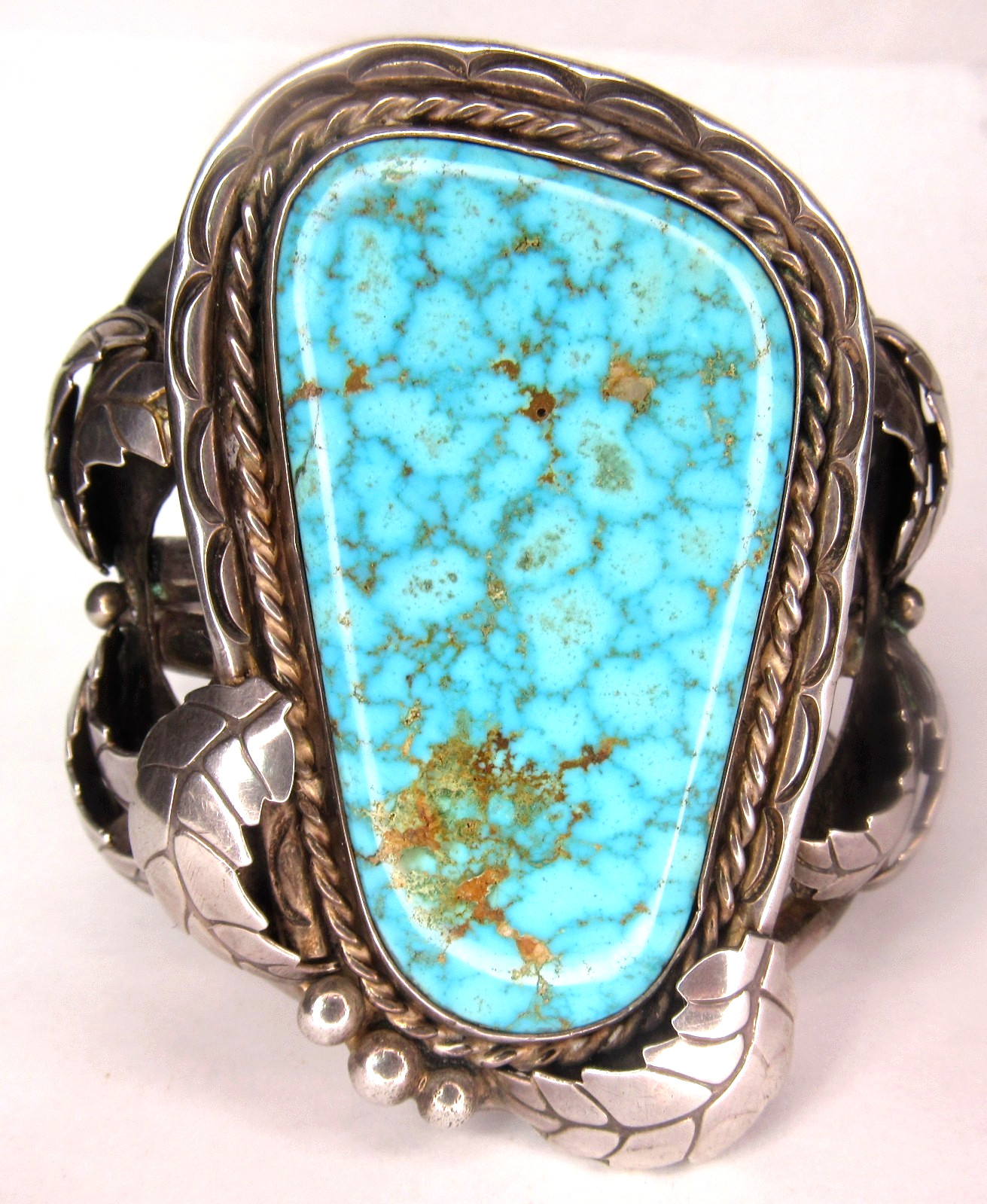 HUGE Navajo 133 GRAM B Shash NUMBER 8 Turquoise Sterling Bracelet CUFF Nat. AMER