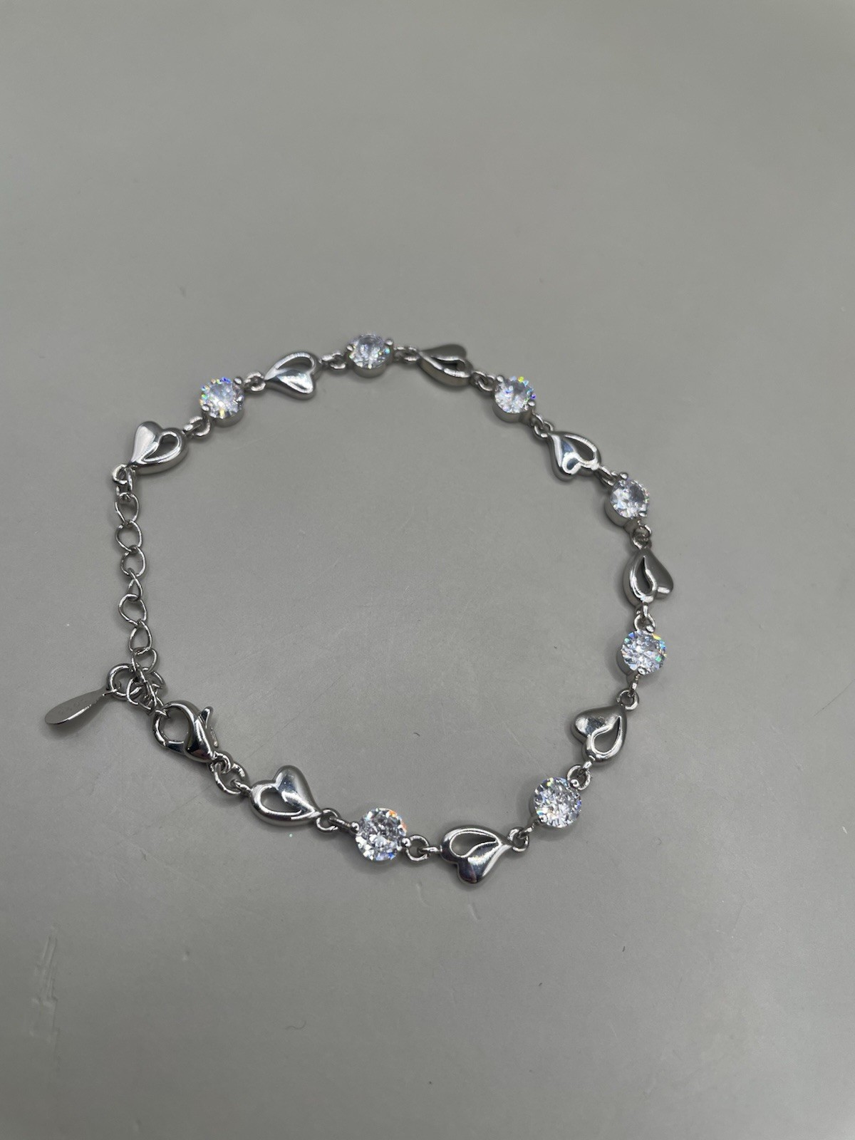 Fashion Women’s Heart Love SilverTone Clear Rhinestones Chain Tennis Bracelet