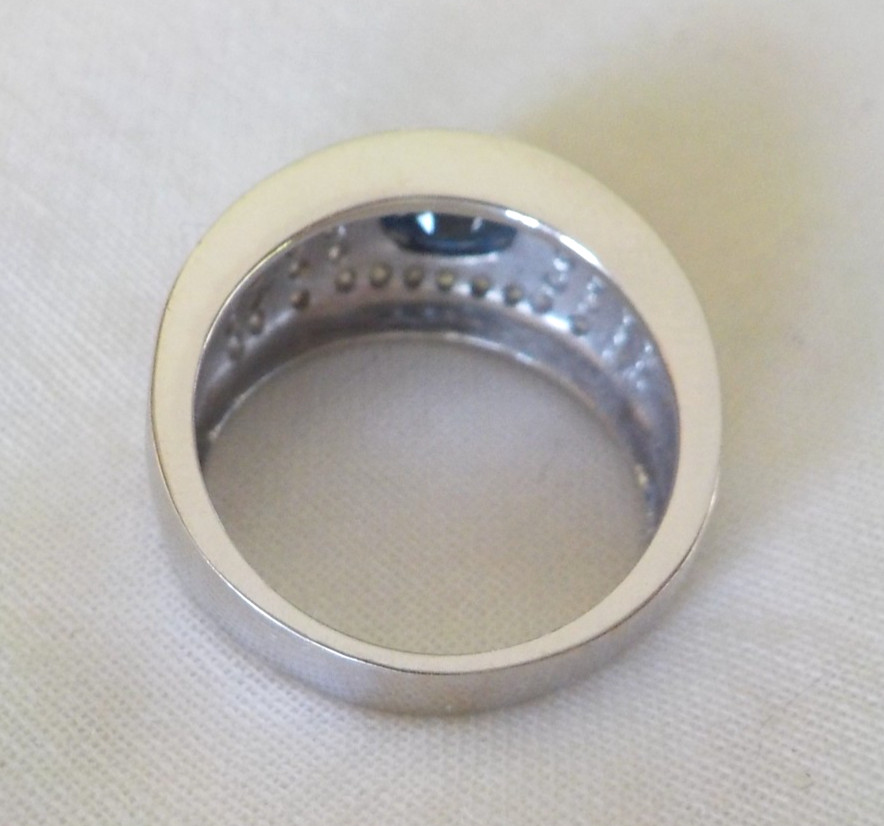 14k White Gold Solitaire Sapphire Diamond Ring – 6.80 gms, Sz 6.75, 1.86 ctw
