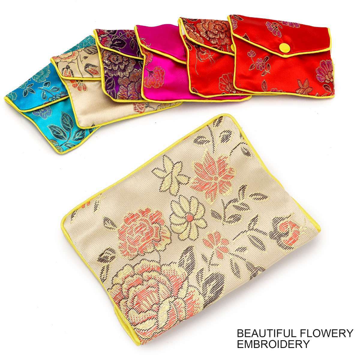 12 Fancy Silk Chinese Jewelry Purse Pouches with Zipper Gift Bag Pouch 3″ x 3.9″