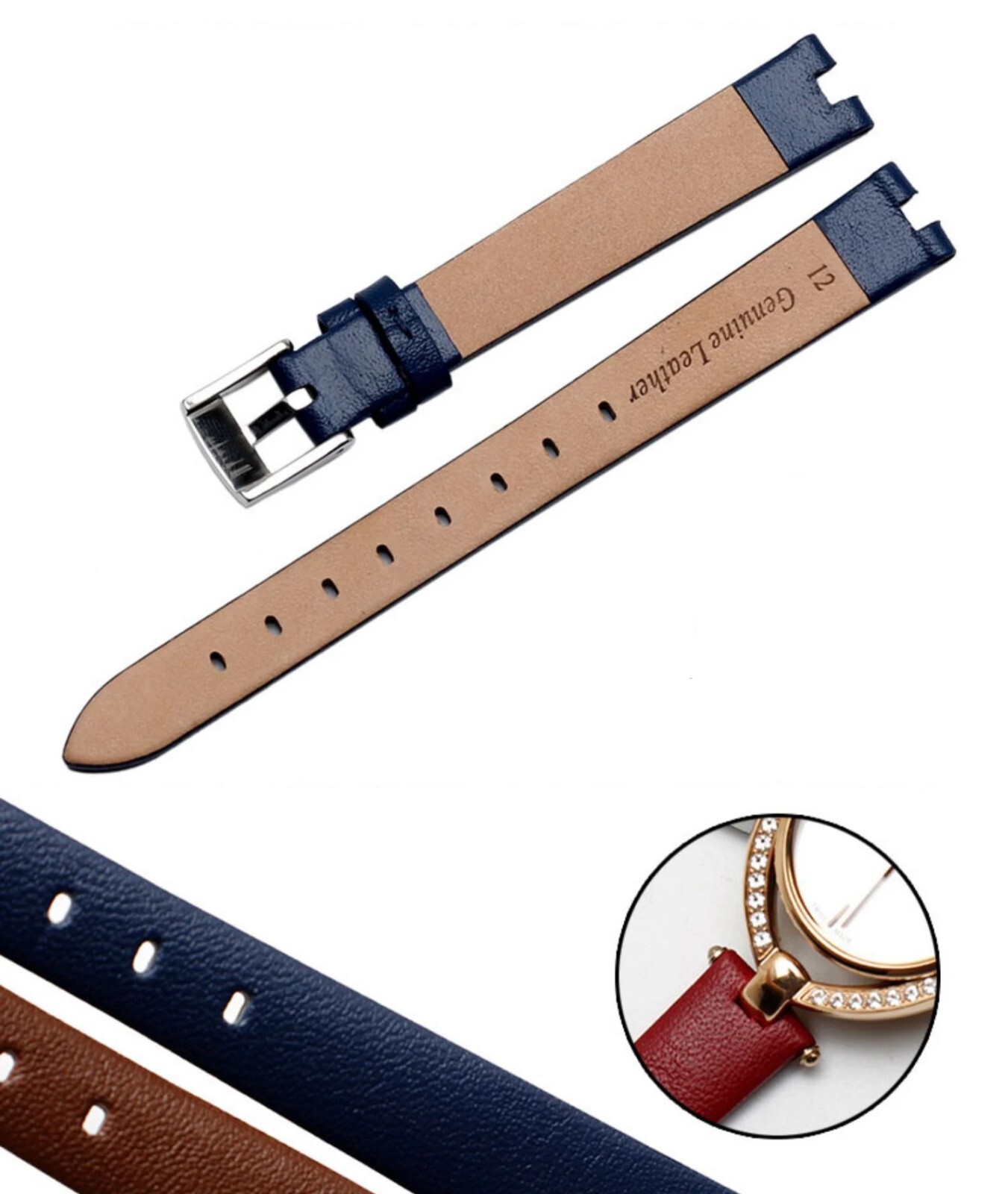 Leather Watch Strap x Garmin Lily Smart Watch White Red Blue Grey 14mm