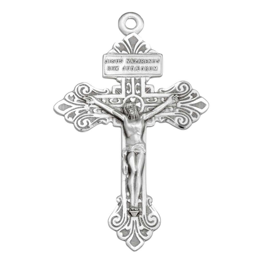 .925 Sterling Silver “Pardon” Crucifix Medal Pendant Necklace, 18″ Chain w/ Box