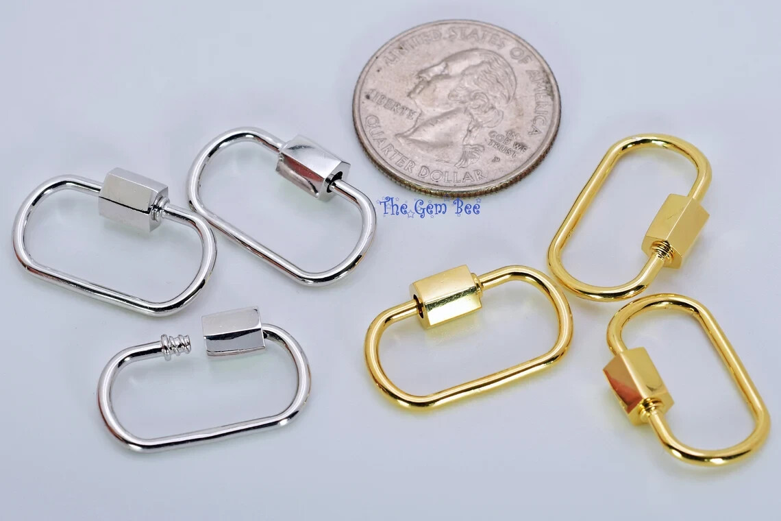 11.8×18.5mm Rhodium Stering Silver Charm Holder Screw Secured Carabiner Locker