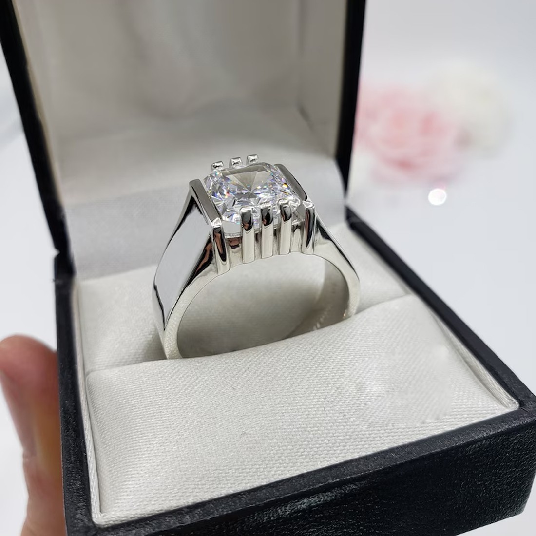 RARE 5.42 Ct Certified White Treated Diamond Solitaire Men’s Ring-925 Silver