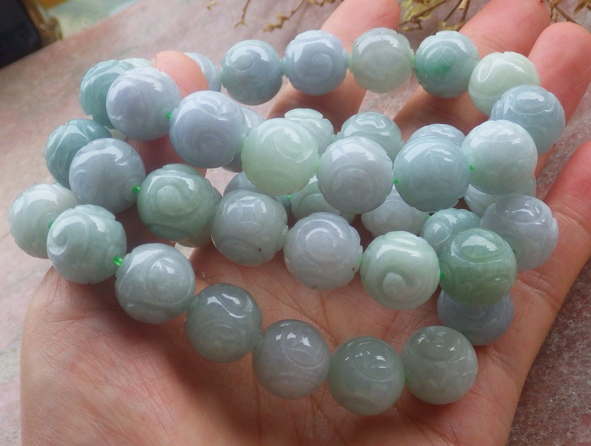 1 pcs Burma A Green jade jadeite bead Ruyi Flower bracelet Bangle 14mm 131109