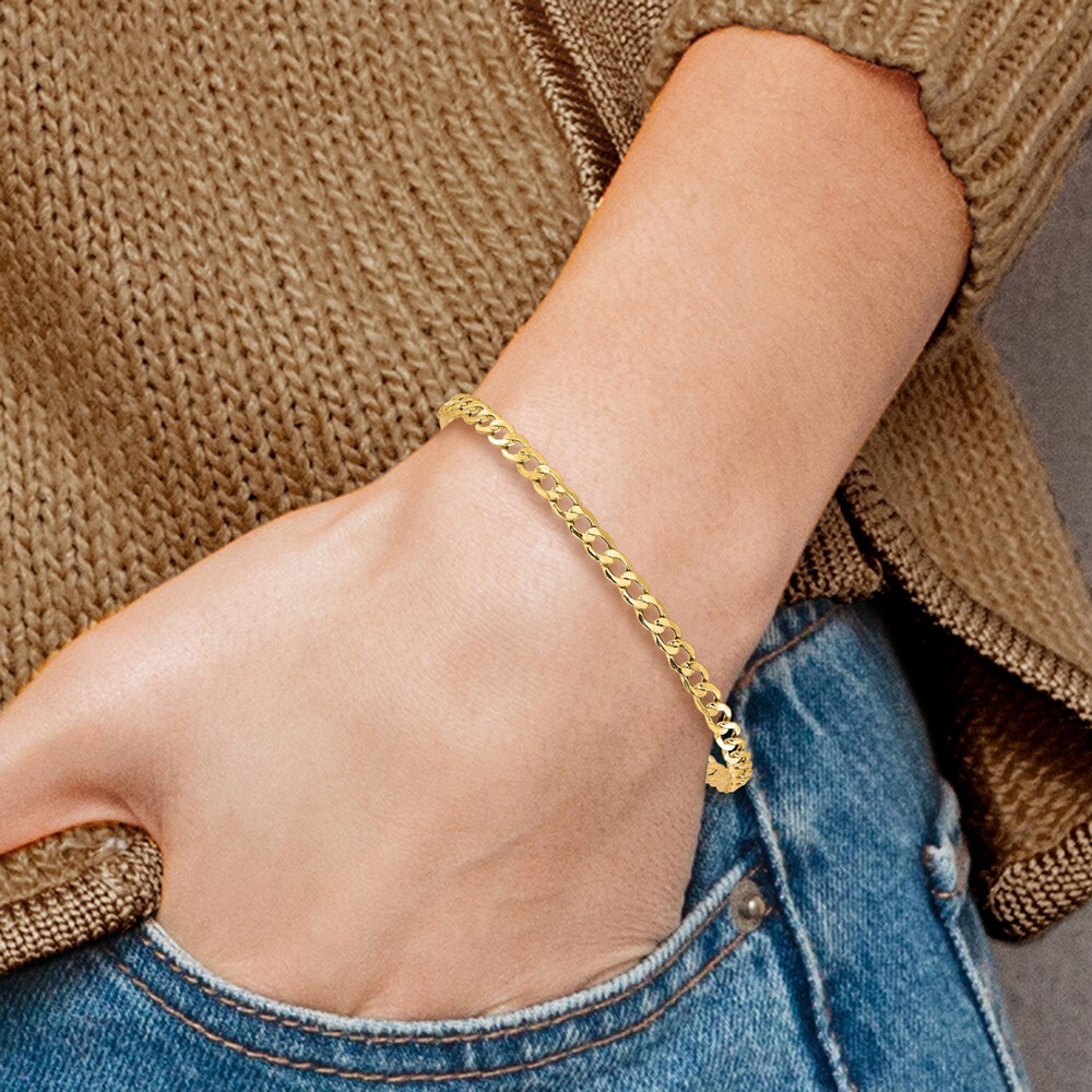 10k Yellow Gold 3.35mm Semi-Solid Curb Link Chain Bracelet 9″ for Women