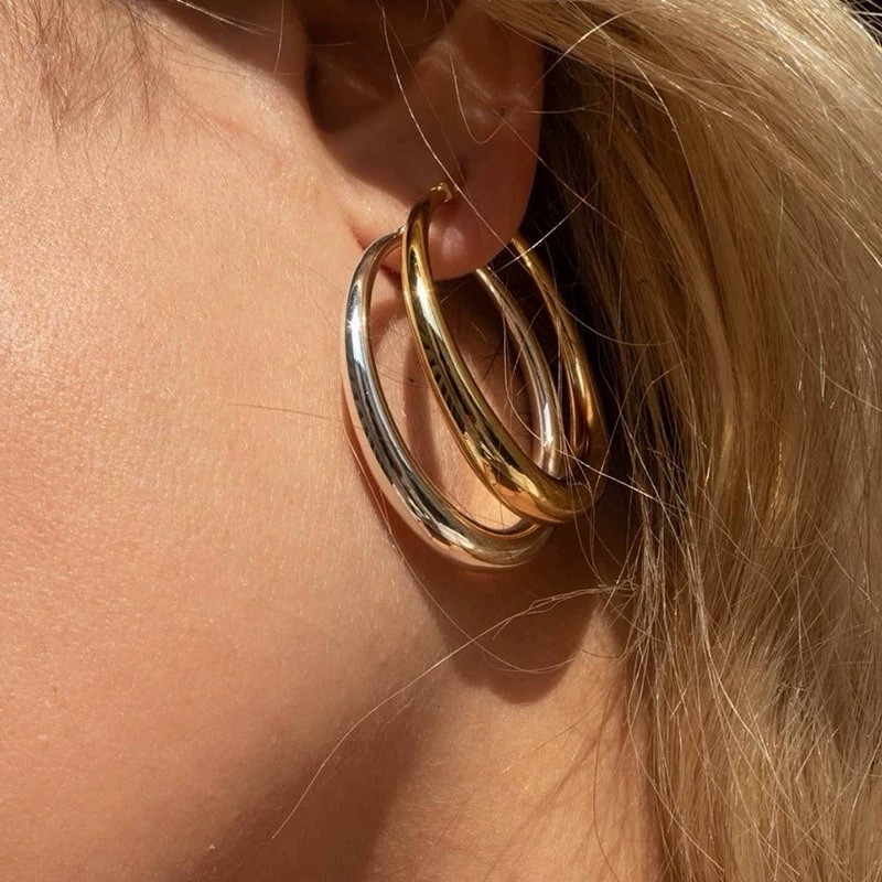 Chunky Hoop Earrings 925 Sterling Silver Posts Gold or Silver Thick Hoops