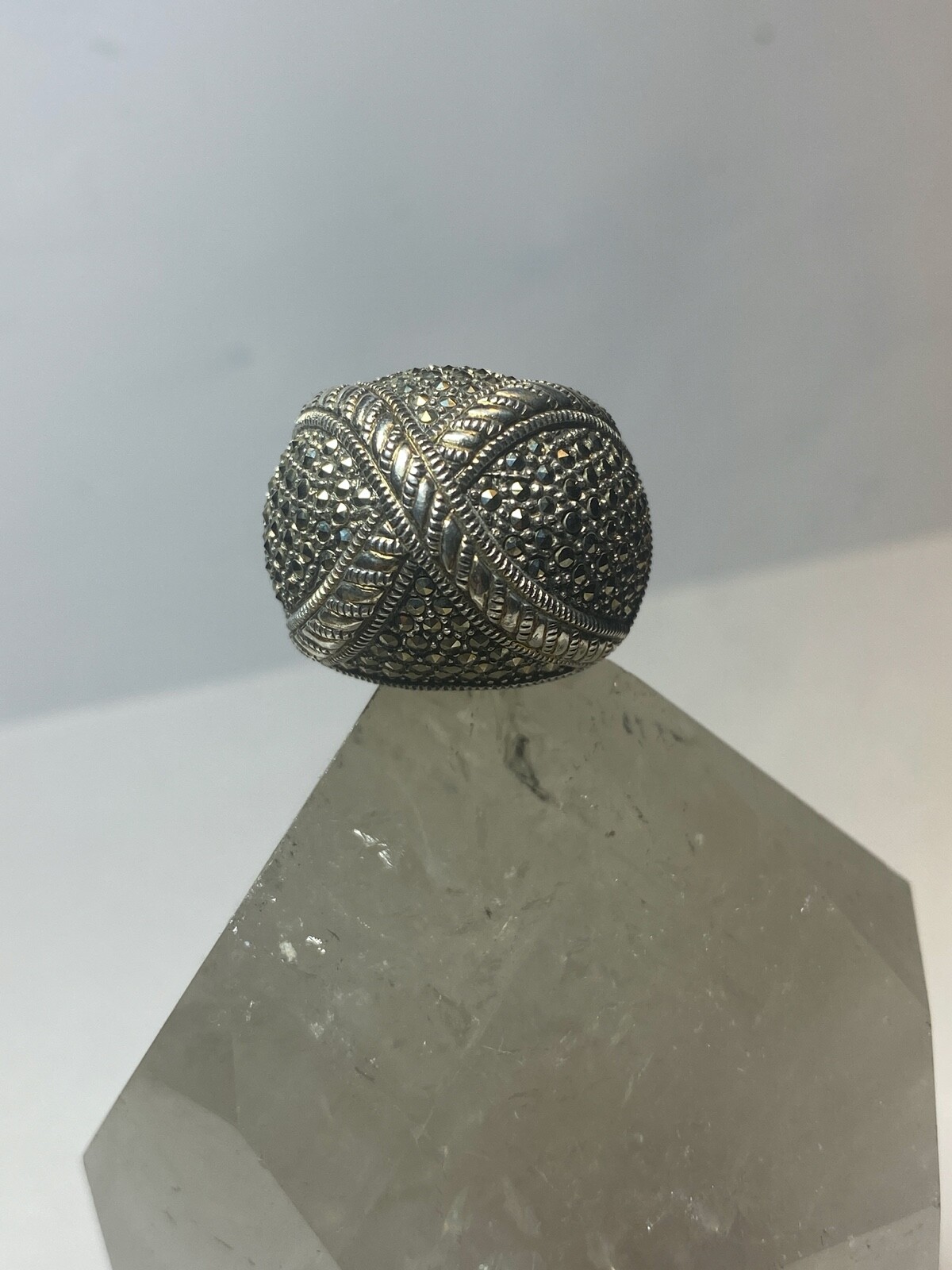Marcasite ring Dome band wide band sterling silver women