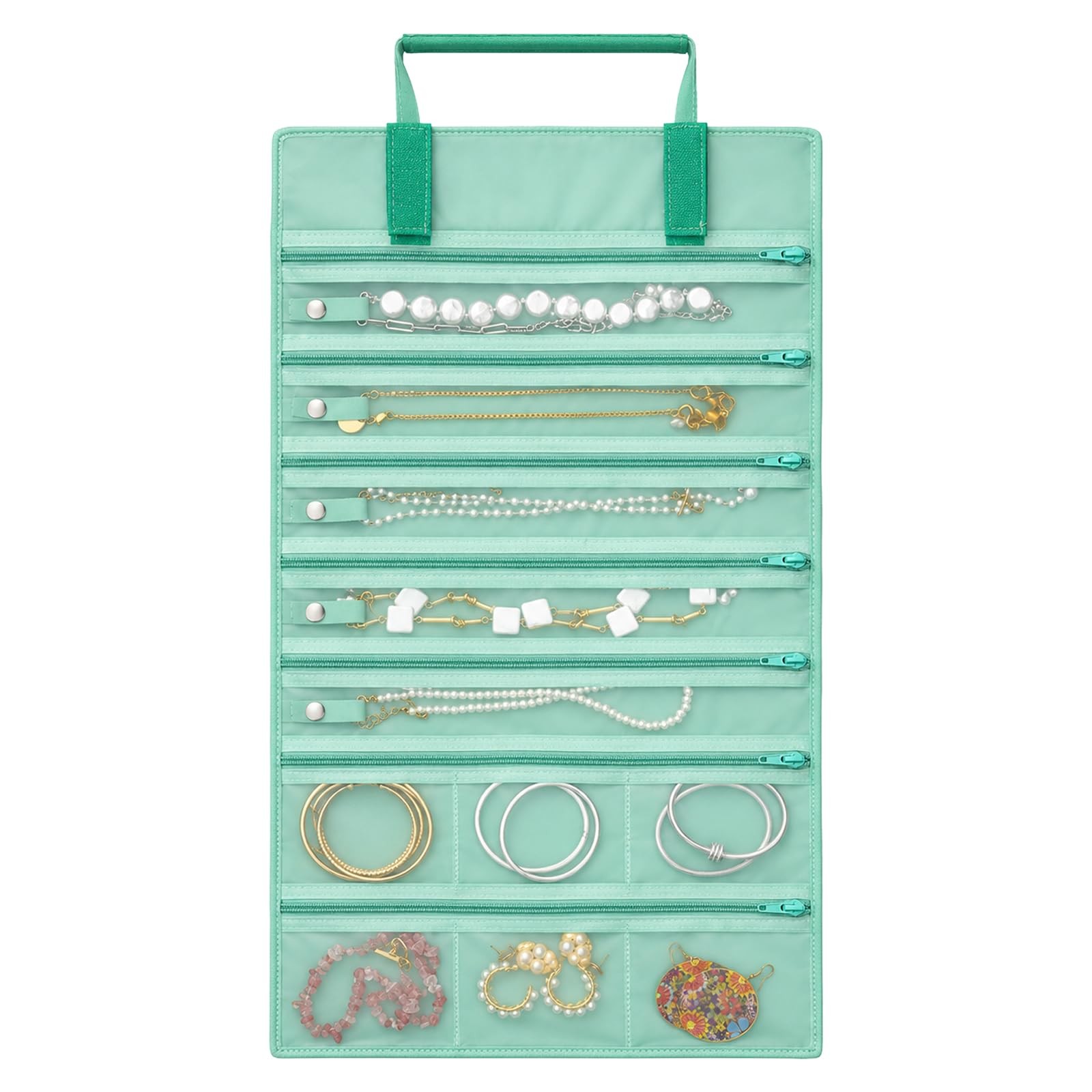 Velvet Jewelry Roll Organizer, 9/11 Grids – Travel Jewelry Case with Zippered…