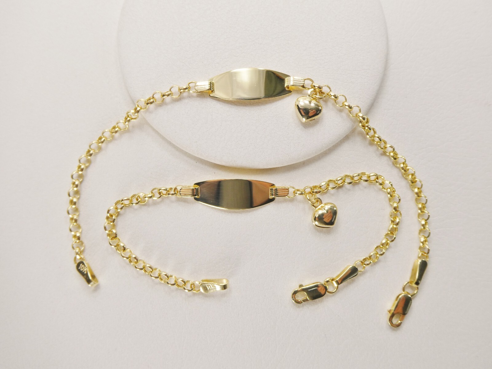 10L REAL SOLID YELLOW GOLD HEART DANGLING ID BRACELET