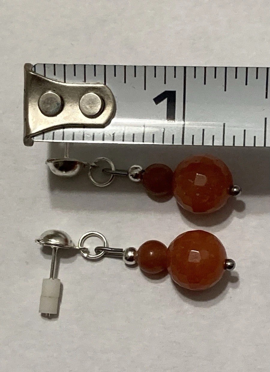 Handmade Orange Brown Aventurine Gemstone Dangle Stud Style Drop Beaded Earrings