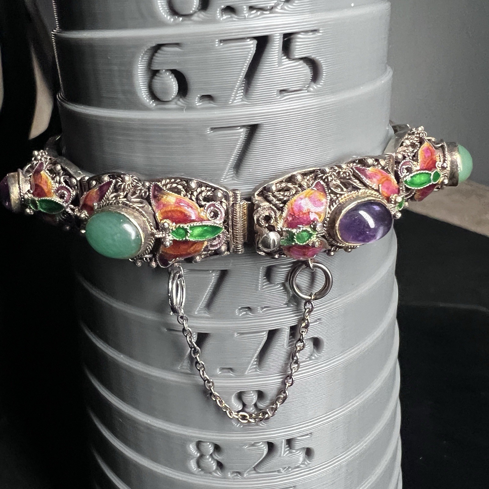 Vintage Chinese Export Silver Vermeil Filigree Enamel Bracelet 7.25″ 34g