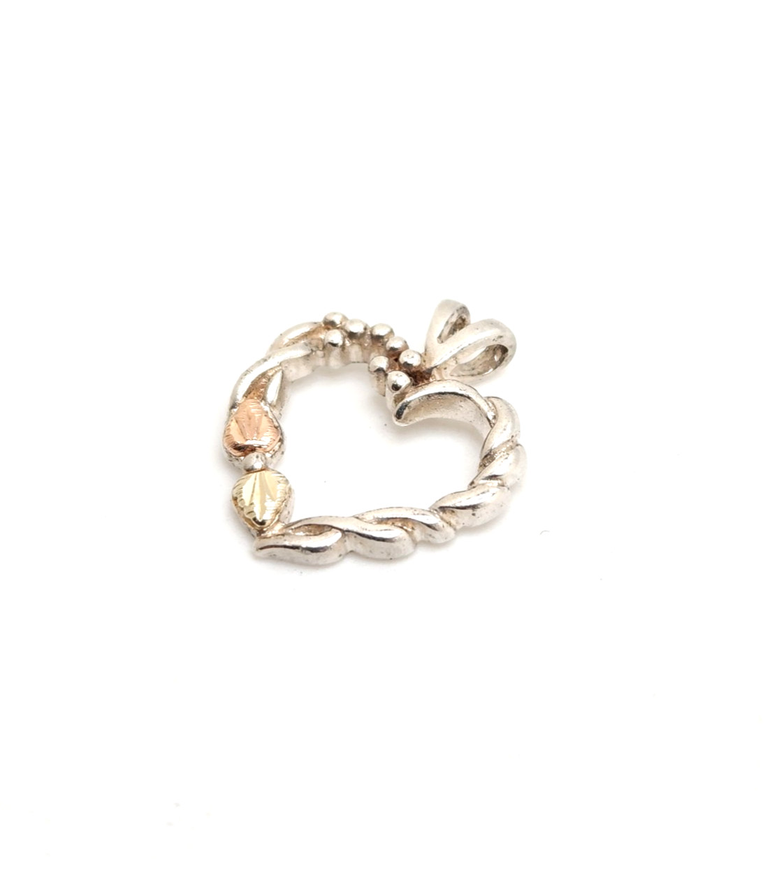 Landstrom’s Black Hills Gold 925 Sterling & 12K Leaves Heart Pendant, 5/8″ Tall