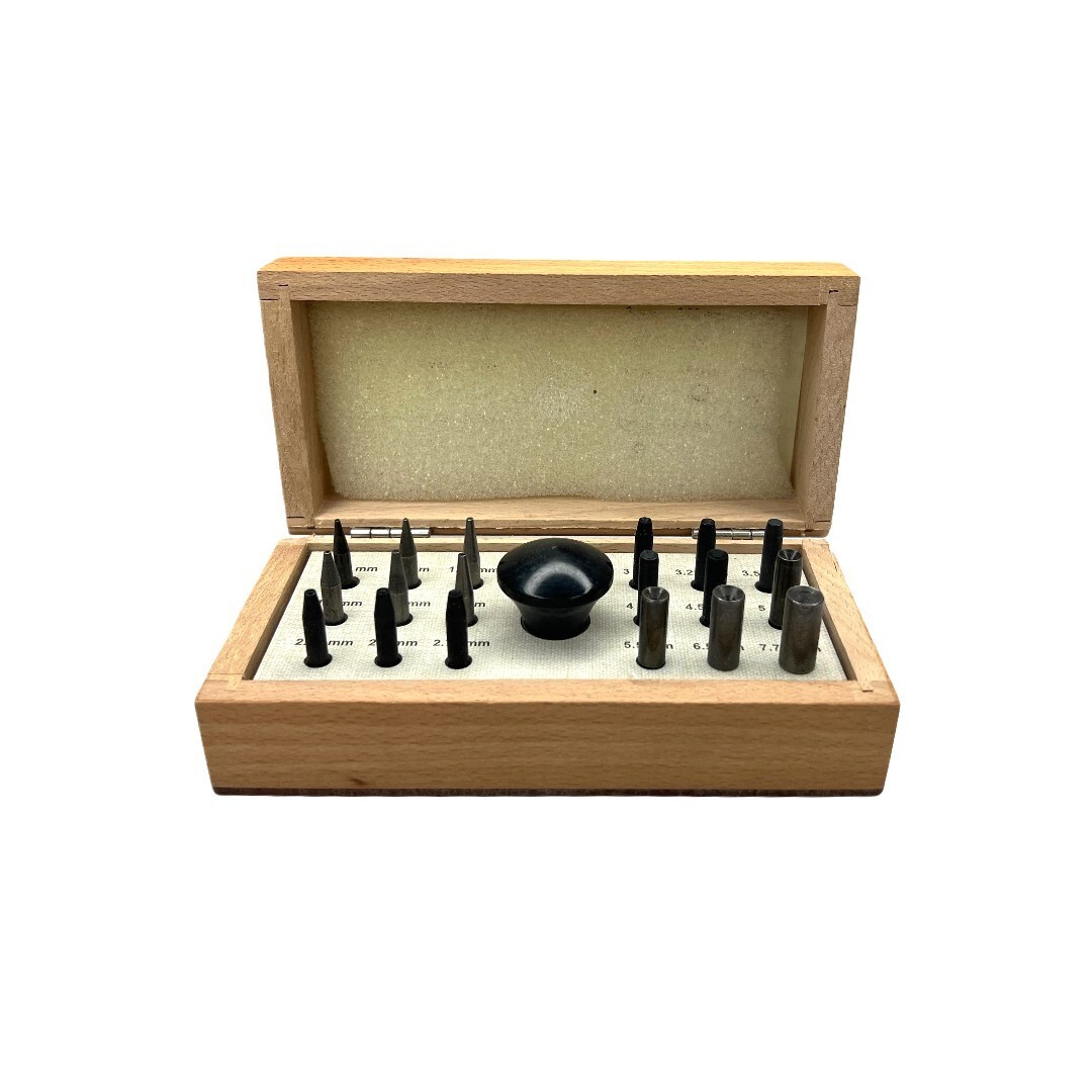 Bezel Setting Tool Punch Set with 18 Punches in Wooden Box Size 0.75mm to 7.75mm