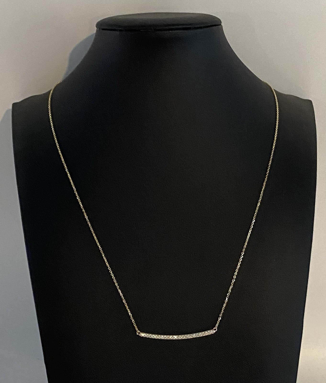 RCI 14k Yellow Gold 585 Diamond Curved Bar Chain Necklace 20″ Dainty 2.7g
