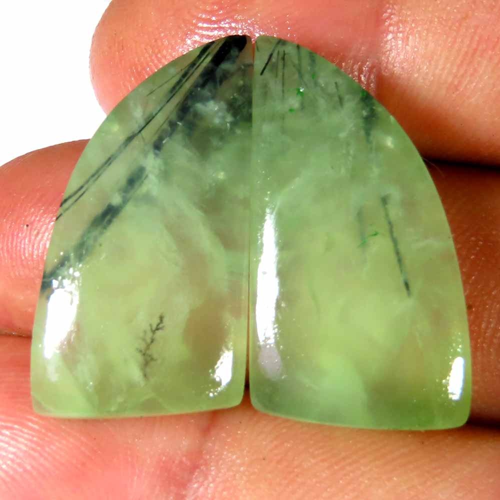 43.50Cts Natural Prehnite Matched Pair Cabochon 13x25x6mm Fancy Losse Gemstones