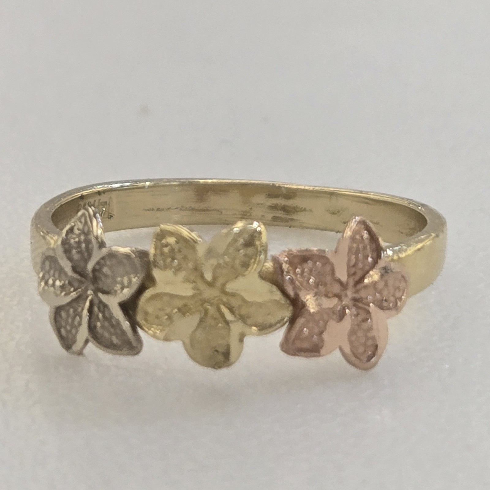 Solid 14k rose yellow White Gold flower Hibiscus ring
