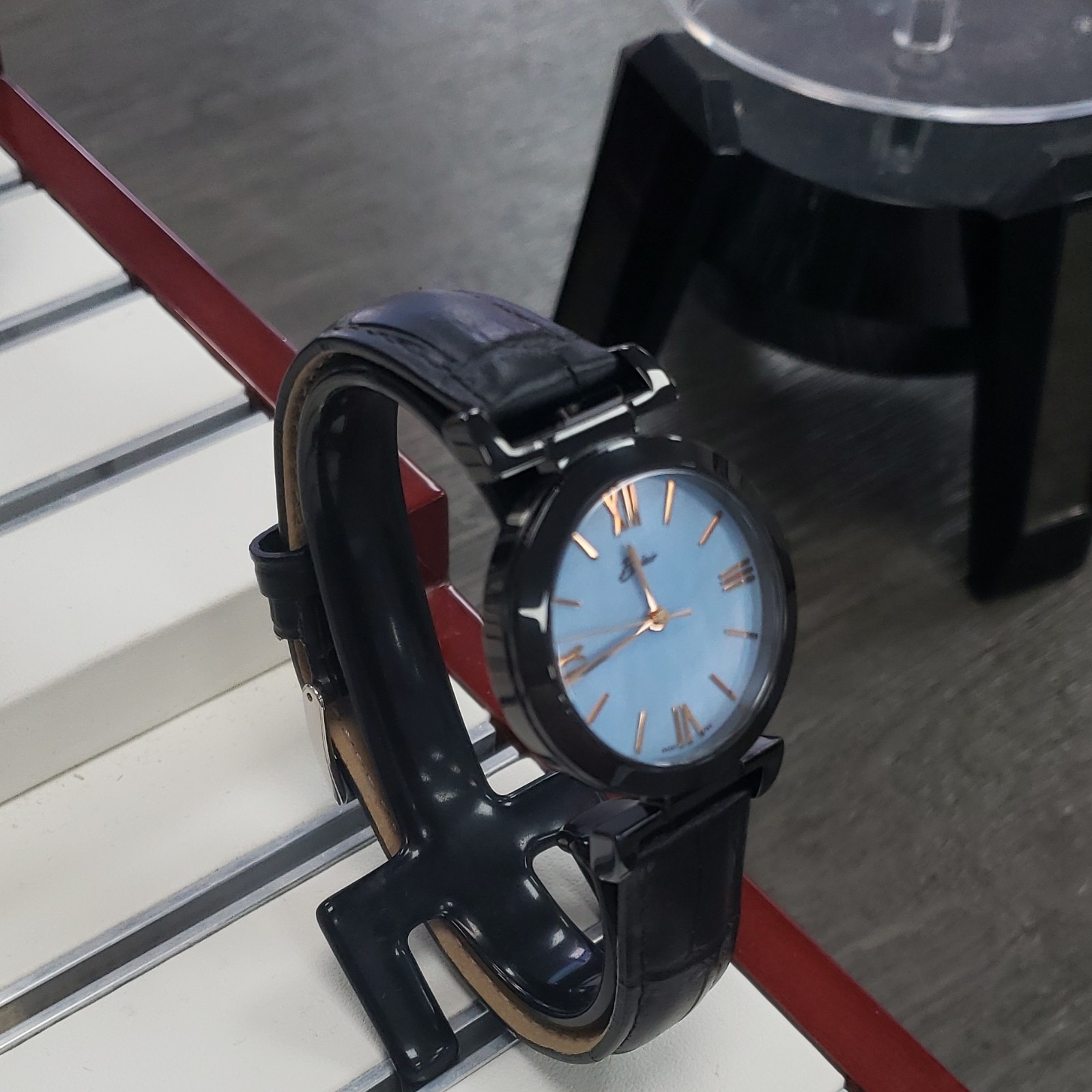 Belair Quartz Analog Wristwatch Blue Dial Black Leather