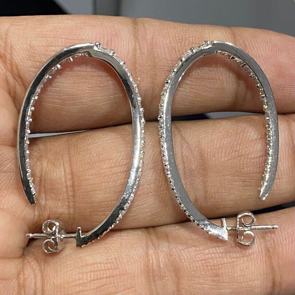 Twisted Inside Outside Hoop Earrings 2Ct Simulated Diamond 14k White Gold Plated