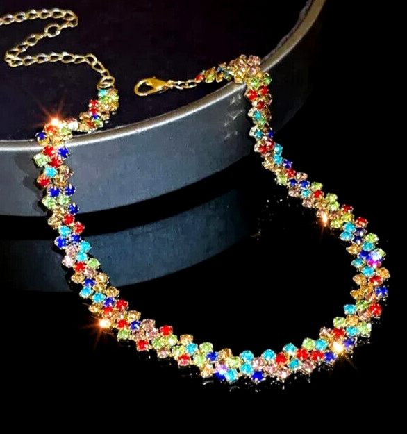 Diva Edgy COLORFUL Rhinestone CHOKER Betsey Johnson HIP HOP Night Club Necklace