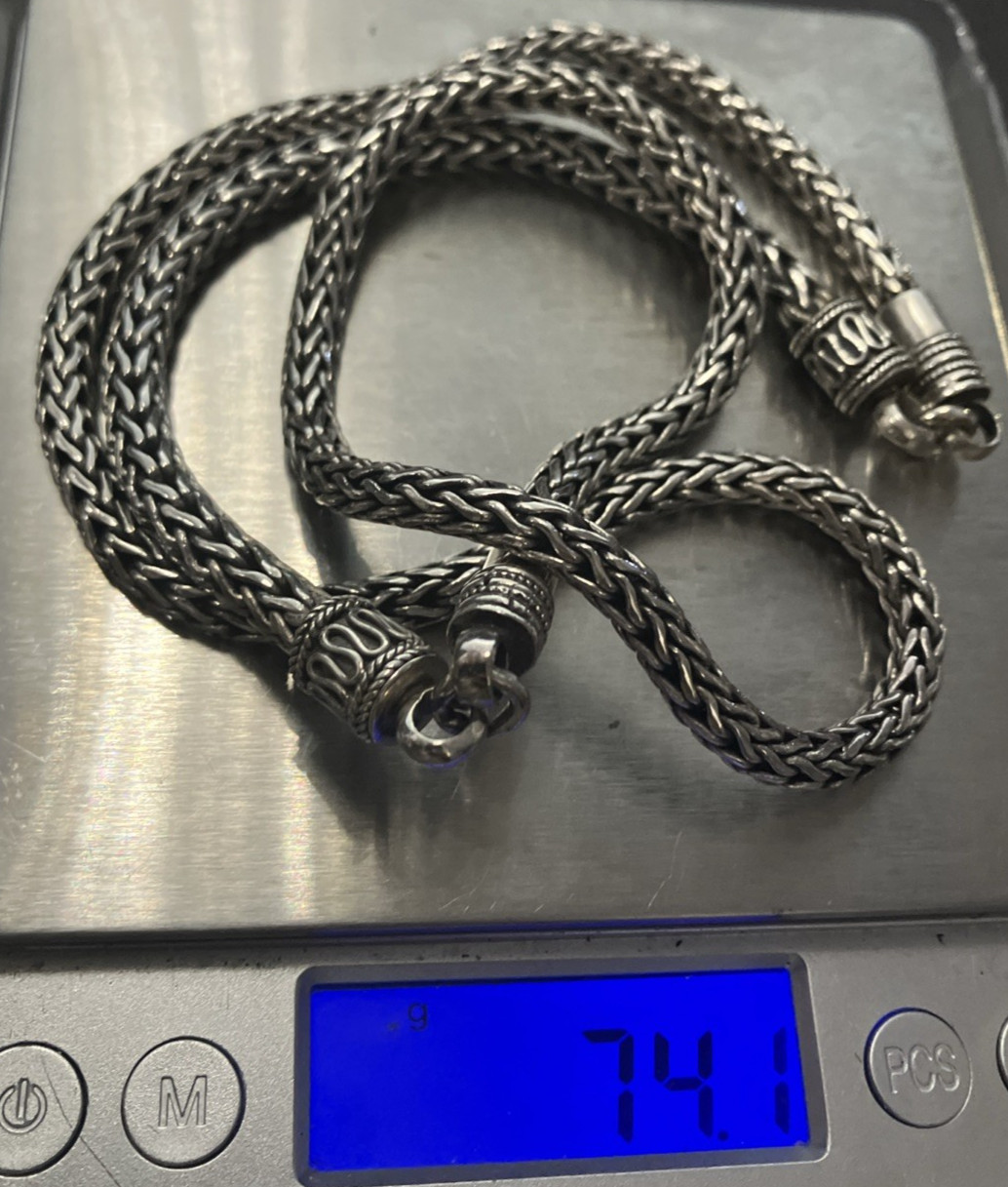 Sterling Silver 925 Bali Custom Chain 74grams 24inches Continuous NoClasp/NoLock