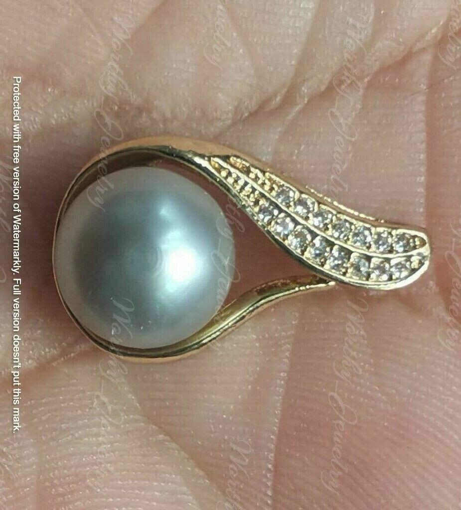 2Ct Round Cut Gray Pearl Teardrop Pendant 14K Yellow Gold Finish 18″ Free Chain