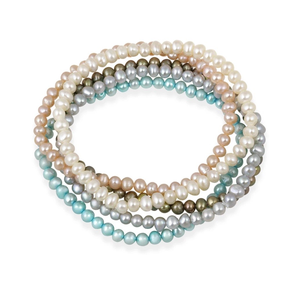 5-5.5mm Multi Color Freshwater Cultured Pearls Stretch Bracelets, Set of 5