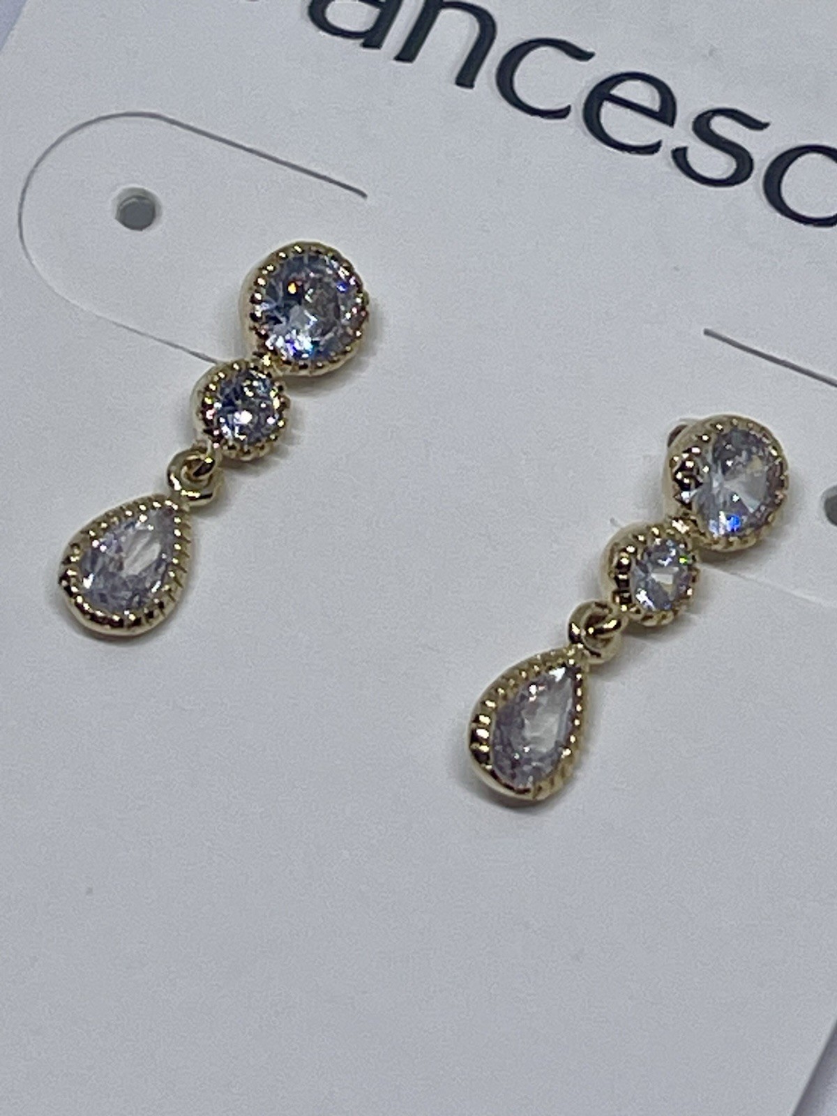 NWT FRANCESCA’S Dangling Gold Tone Clear Cubic Zirconia Post Earrings Sparkly