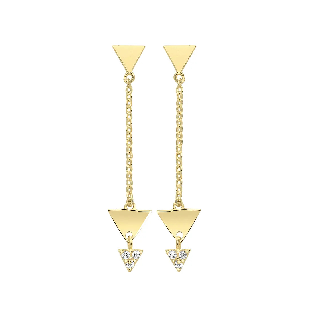 Drop Earrings 9ct Yellow Gold 3 Triangles Womens Jewellery