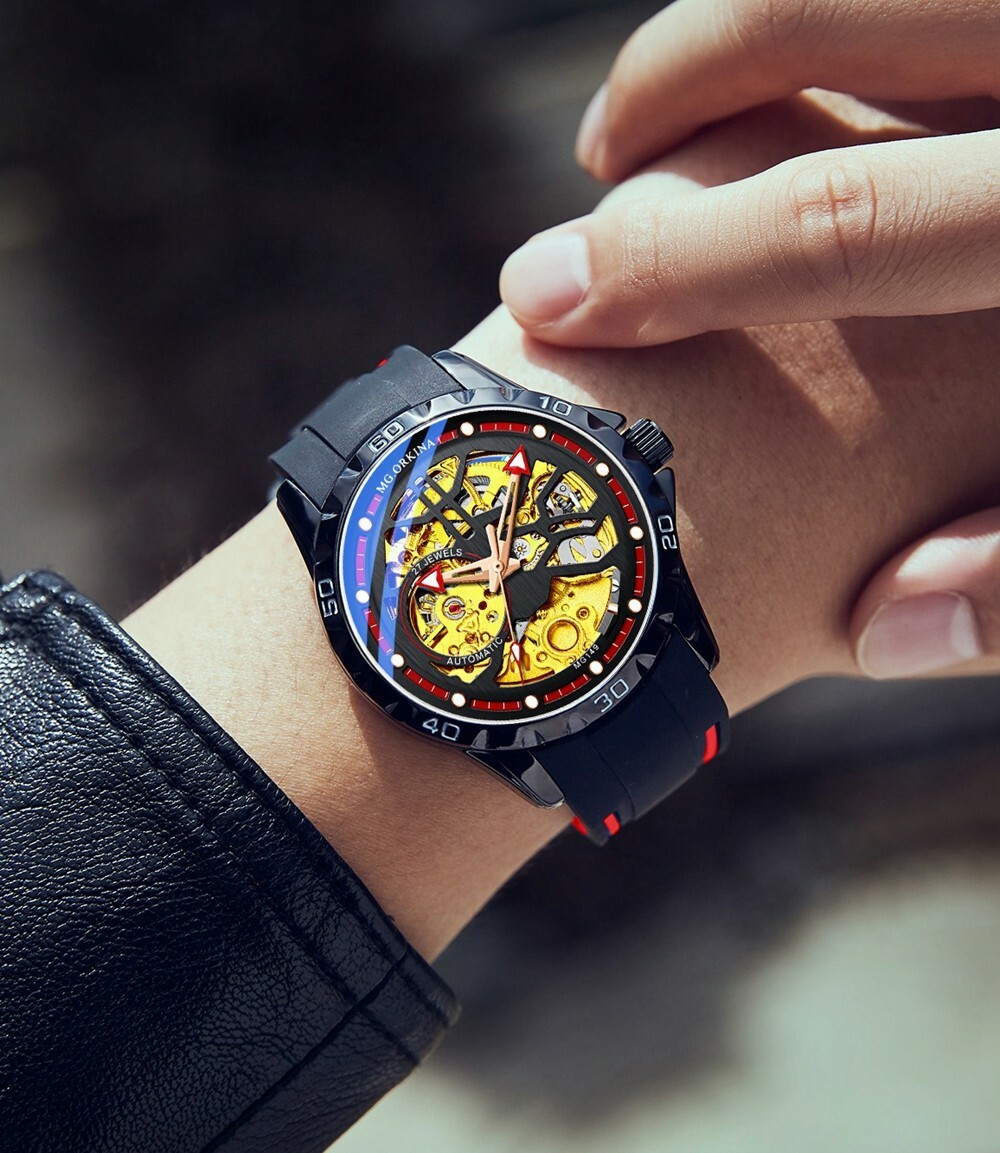 Fashion Men’s Transparent Skeleton Dial Self-wind Mechanical Watch