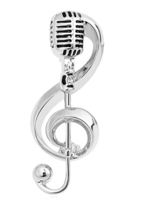 Vintage Style Treble Clef Microphone Brooch Musician Pin Silver Jewelry Gift