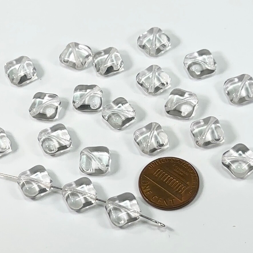 Czech Pressed Druk Smooth Flat Square Glass Beads Crystal clear 10mm 20pcs CL058
