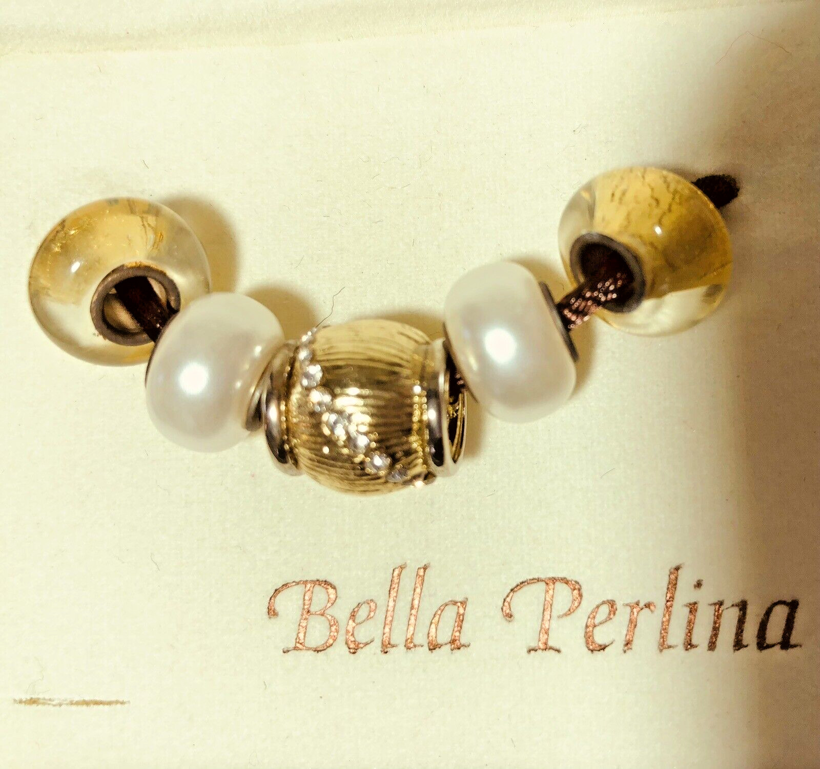 Bella Perlina European Bracelet Charms Faux Pearls Gold Tone Rhinestones beads