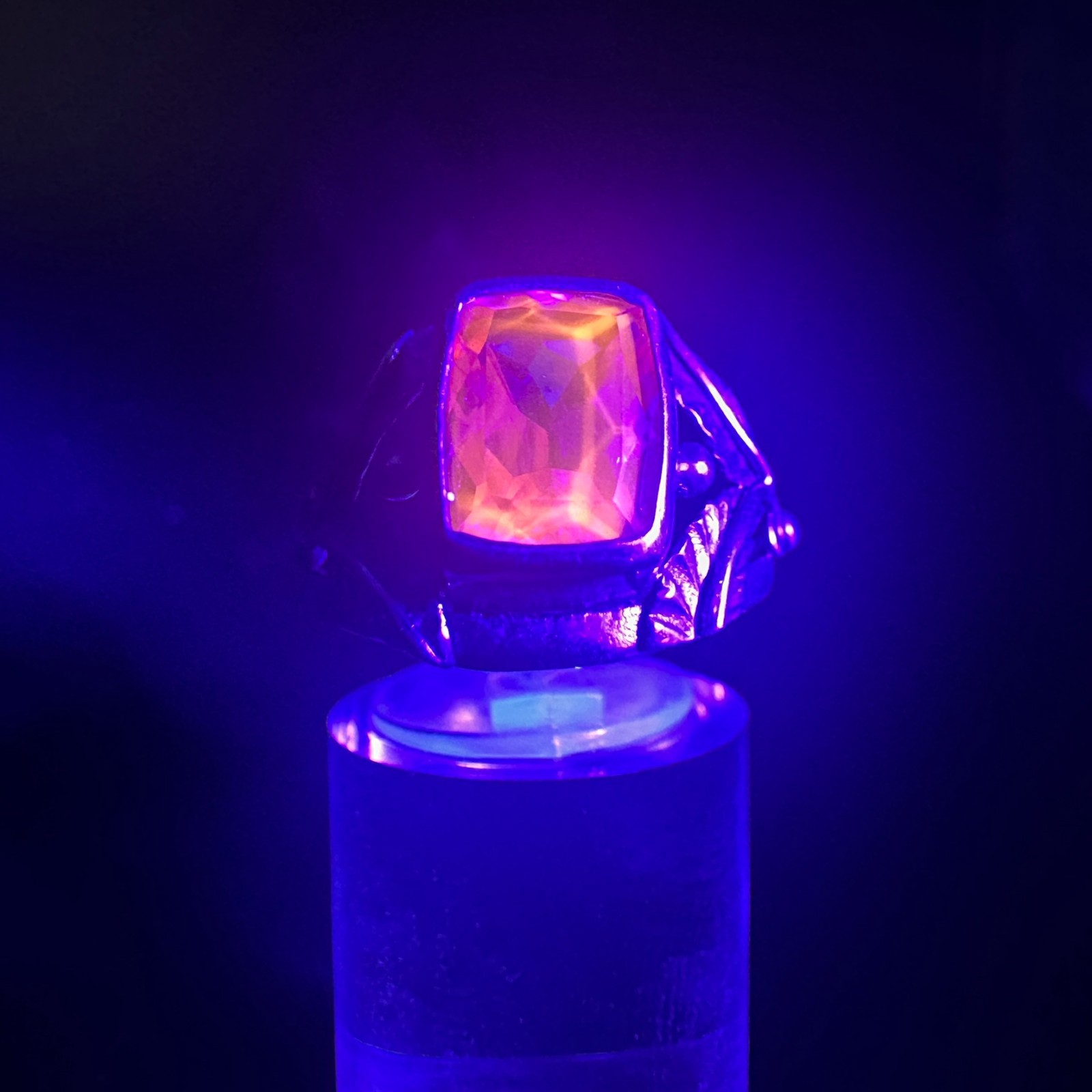 VTG 925 Sterling Silver Ring Flame Fusion Pink Ruby SZ 8 Floral GLOWS