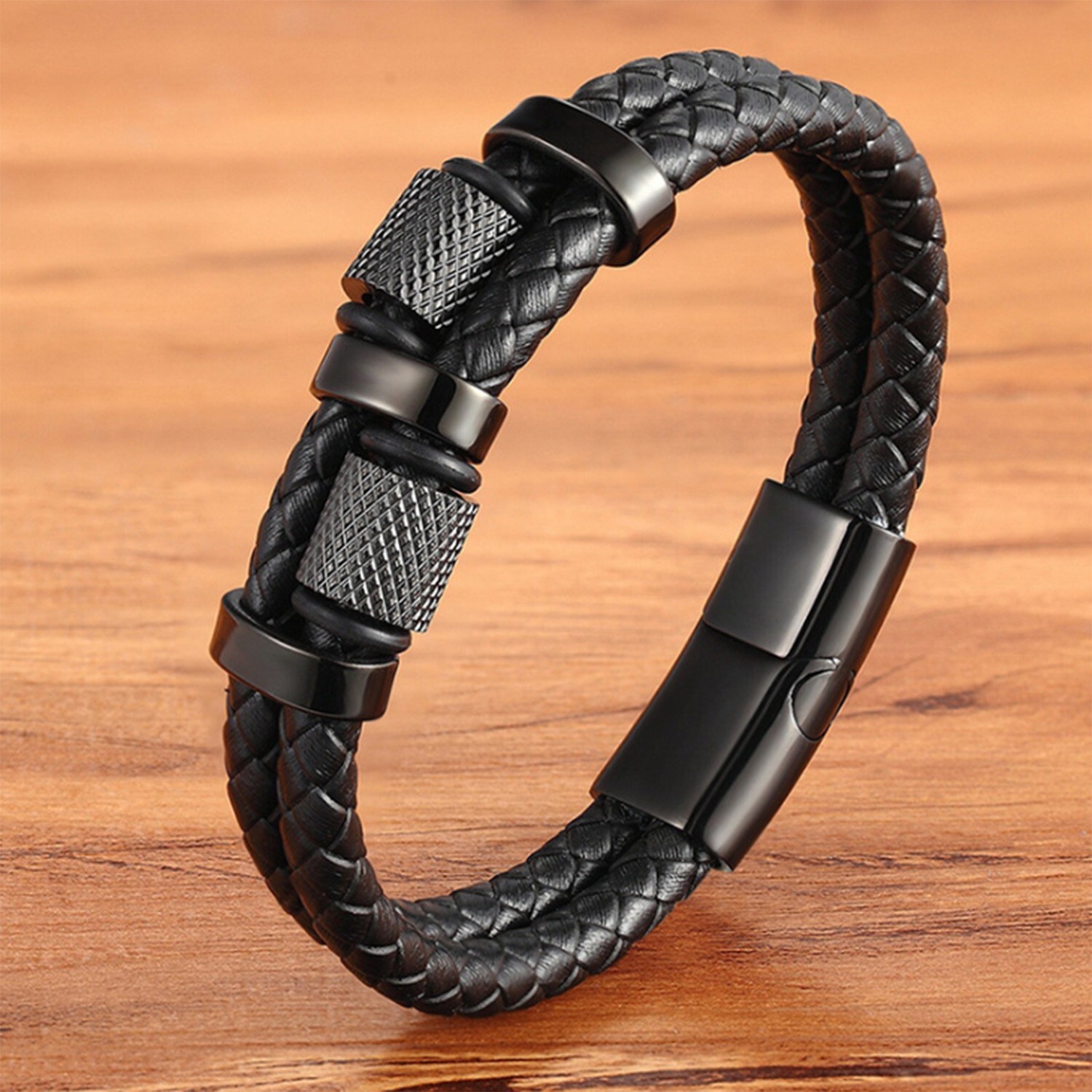 Stainless Steel Genuine Leather Men Strength Fashion Bangle Wrap Bracelet Gifts