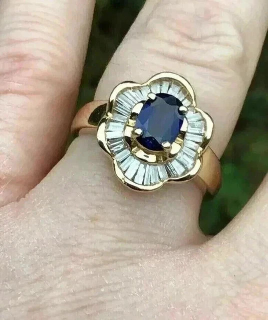 2Ct Oval Cut Lab Created Blue Sapphire Engagement Ring In 14K Yellow Gold Plated