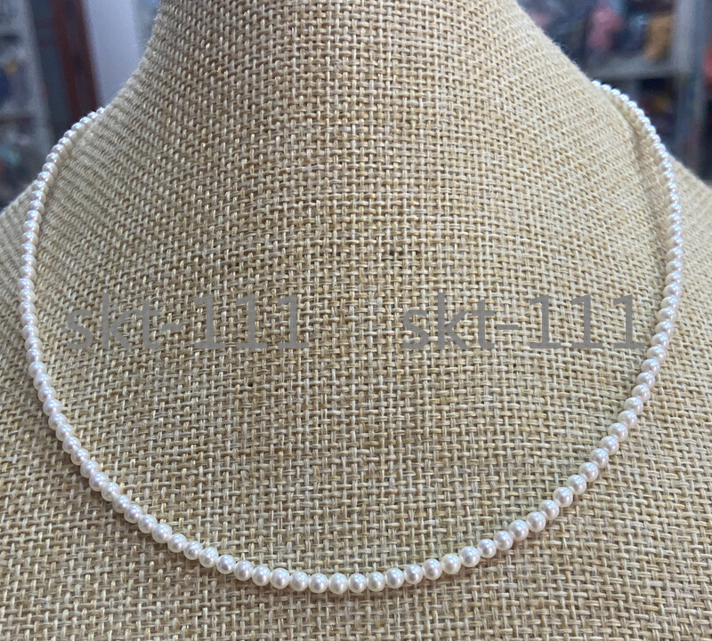 Natural 3-4MM White Akoya Freshwater Cultured Pearl Necklace 14-20″ AAAAA