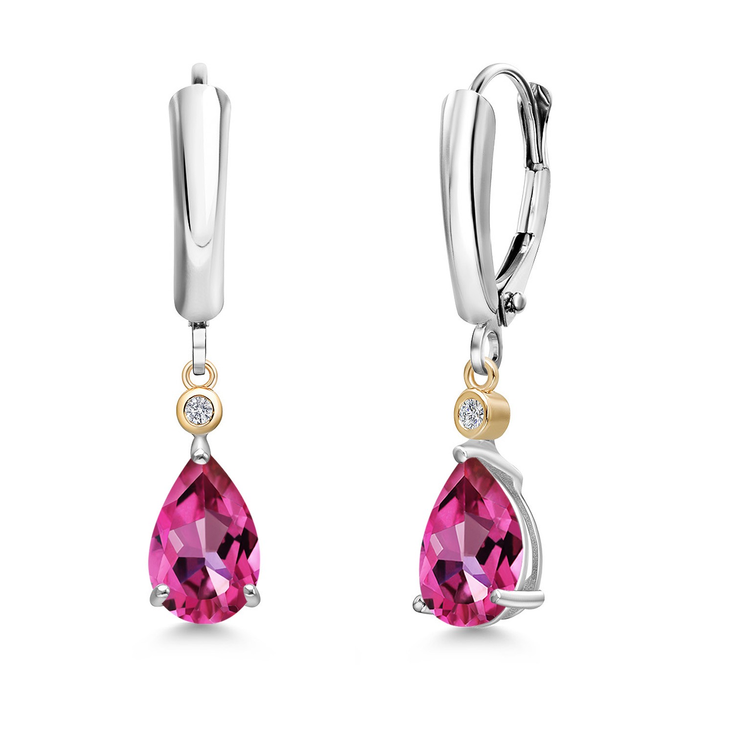 925 Silver and 10K Yellow Gold Pure Pink Mystic Topaz and Lab Grown Diamond