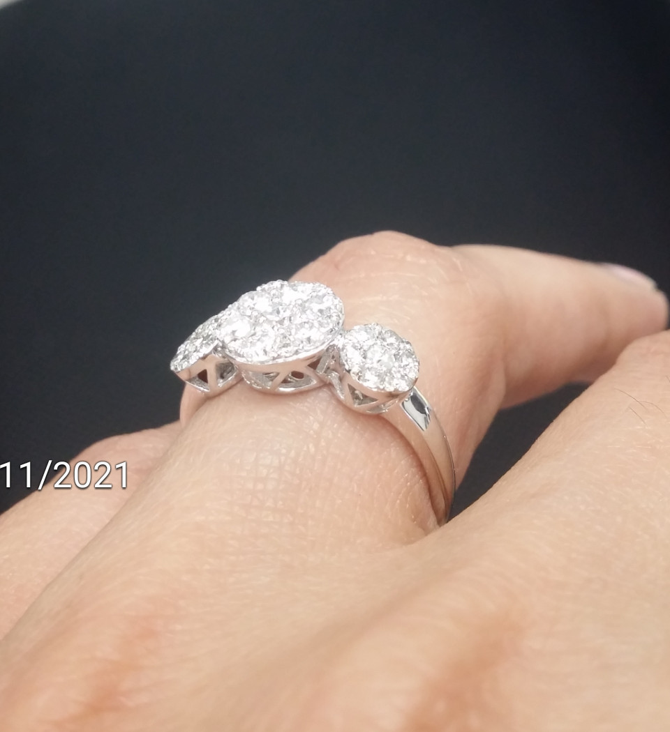 DEAL!1.05CT NATURAL ROUND DIAMOND CLUSTER PAST PRESENT FUTURE RING 10K GOLD.