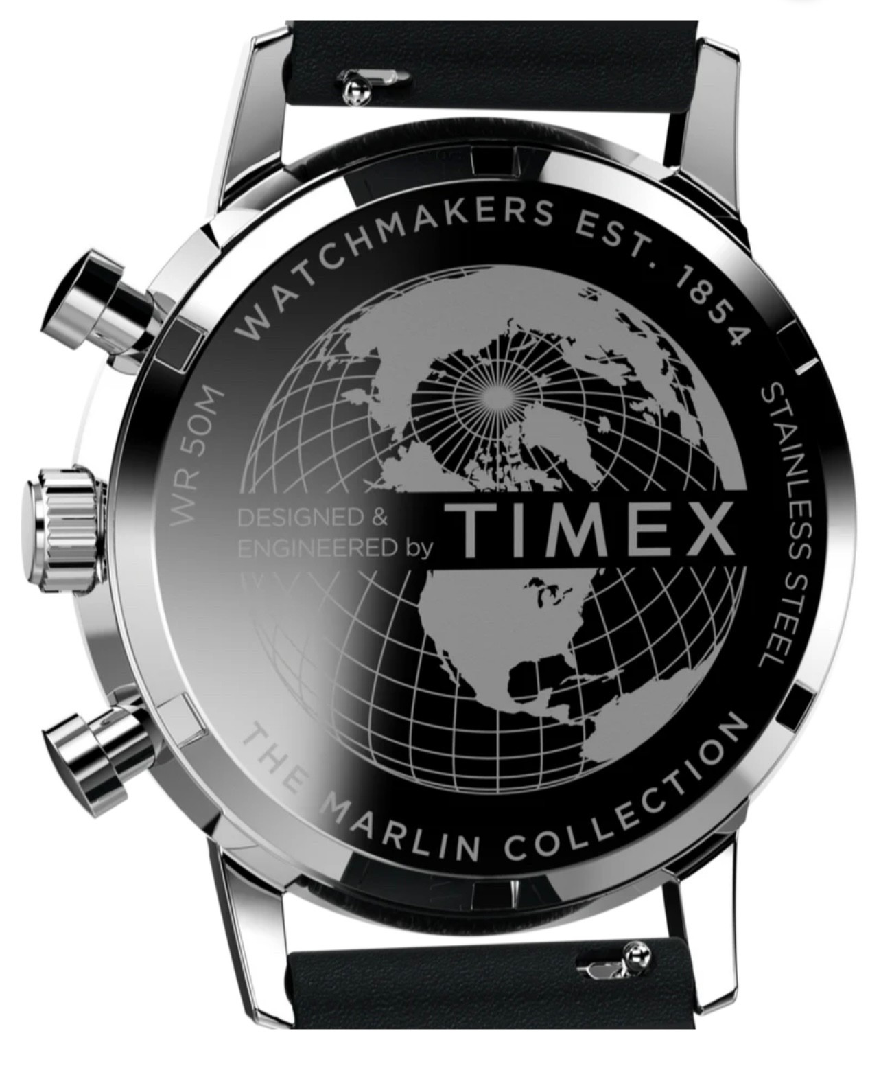 Timex Marlin Chronograph Watch black leather silver dial 40mm TW2W10300