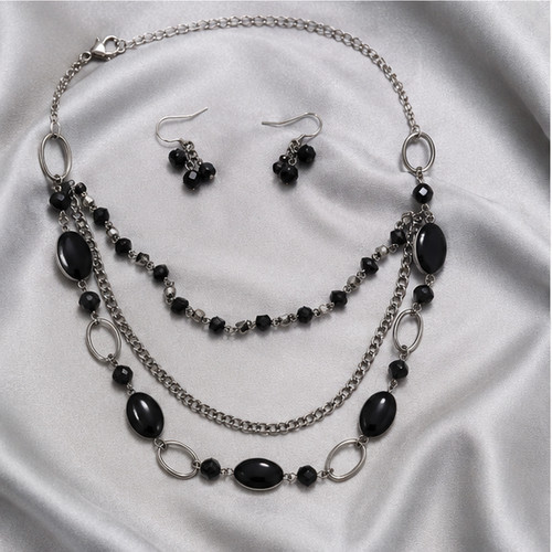 Avon Onyx Necklace And Earring Set Black New In Original Box Fast Shipping
