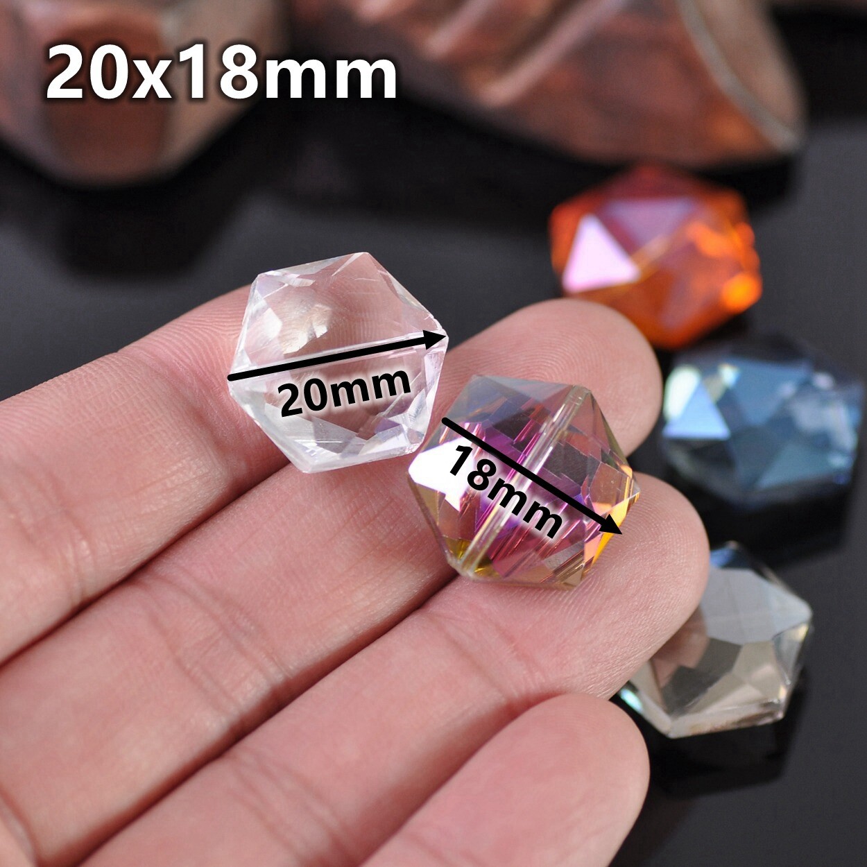 10pcs Hexagon 12mm 16mm 20mm 22mm Faceted Crystal Glass Loose Beads DIY Jewelry