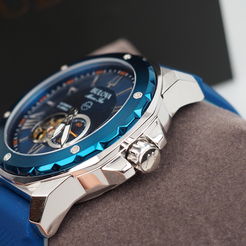 Bulova 98A303 Marine Star Blue Dial Rubber Strap Men’s Automatic Watch 44 mm