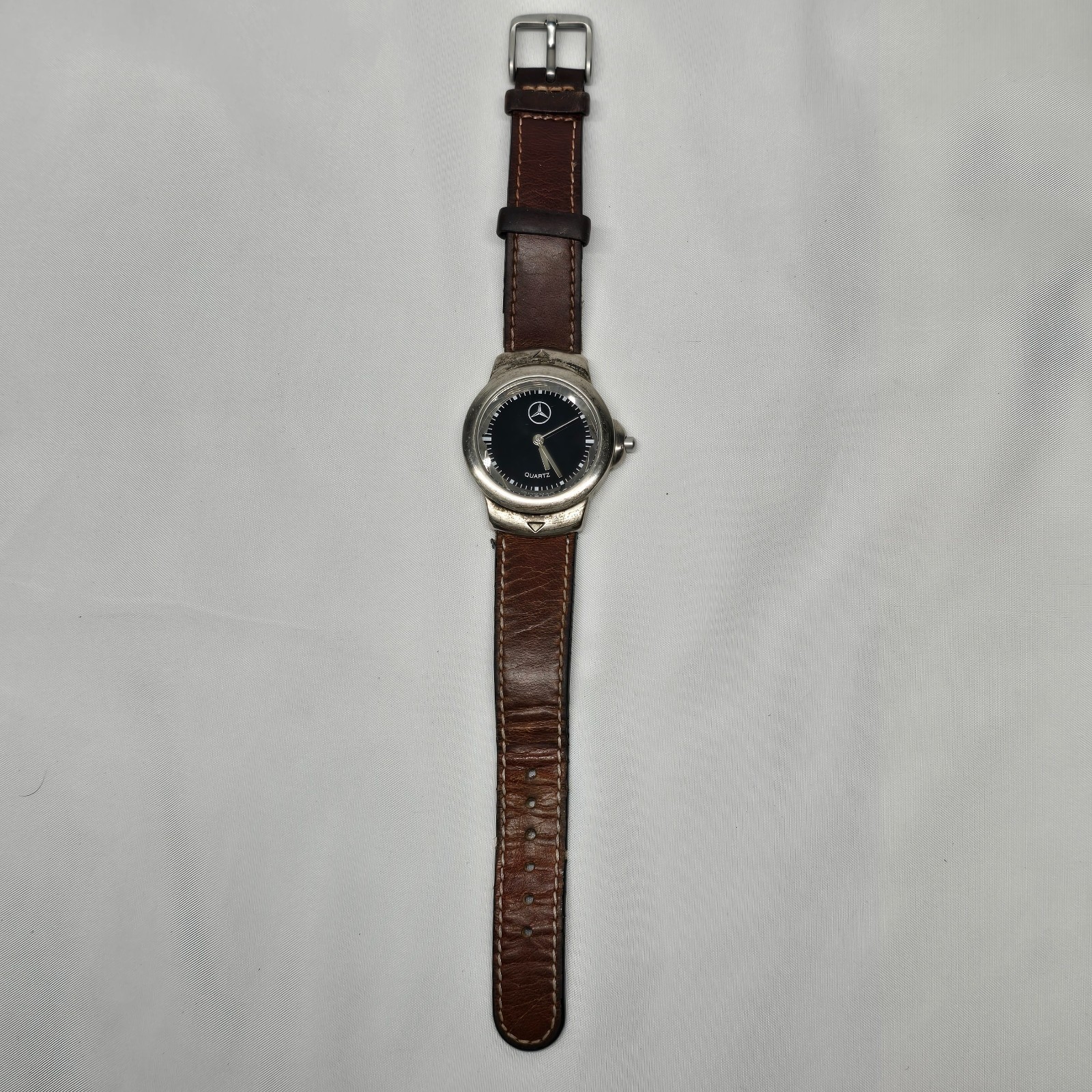 Vintage 1990s Mercedes-Benz Quartz Watch – Black Dial – Teardrop Steel Case