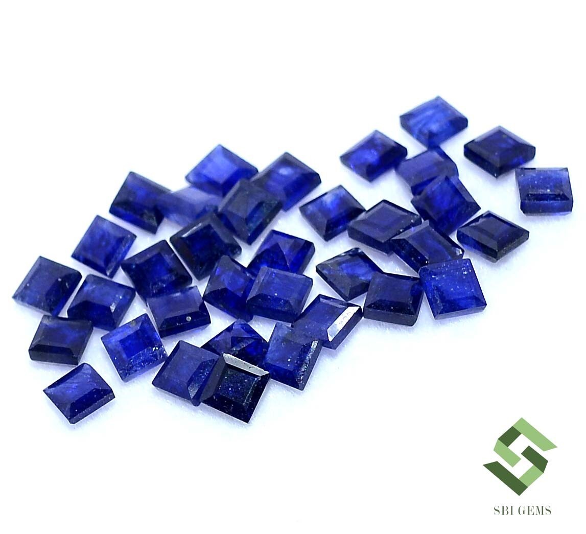 3×3 mm Natural Blue Sapphire Square Cut Lot 35 Pcs 10.09 CTS Loose Gemstones GF