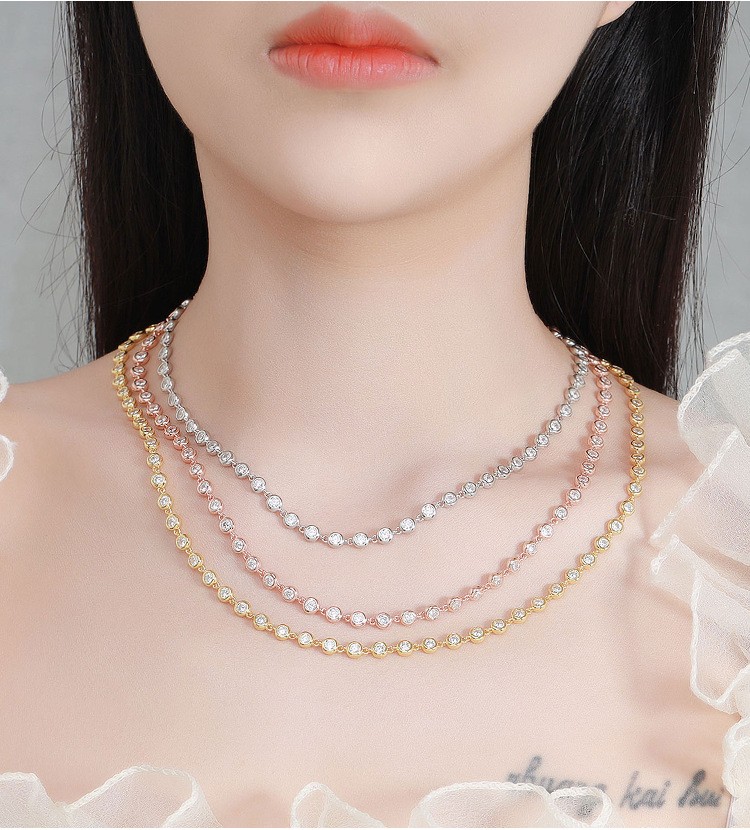 3-4mm Moissanite Tennis Chain Necklace Sweater neck chain 925 Sterling Silver