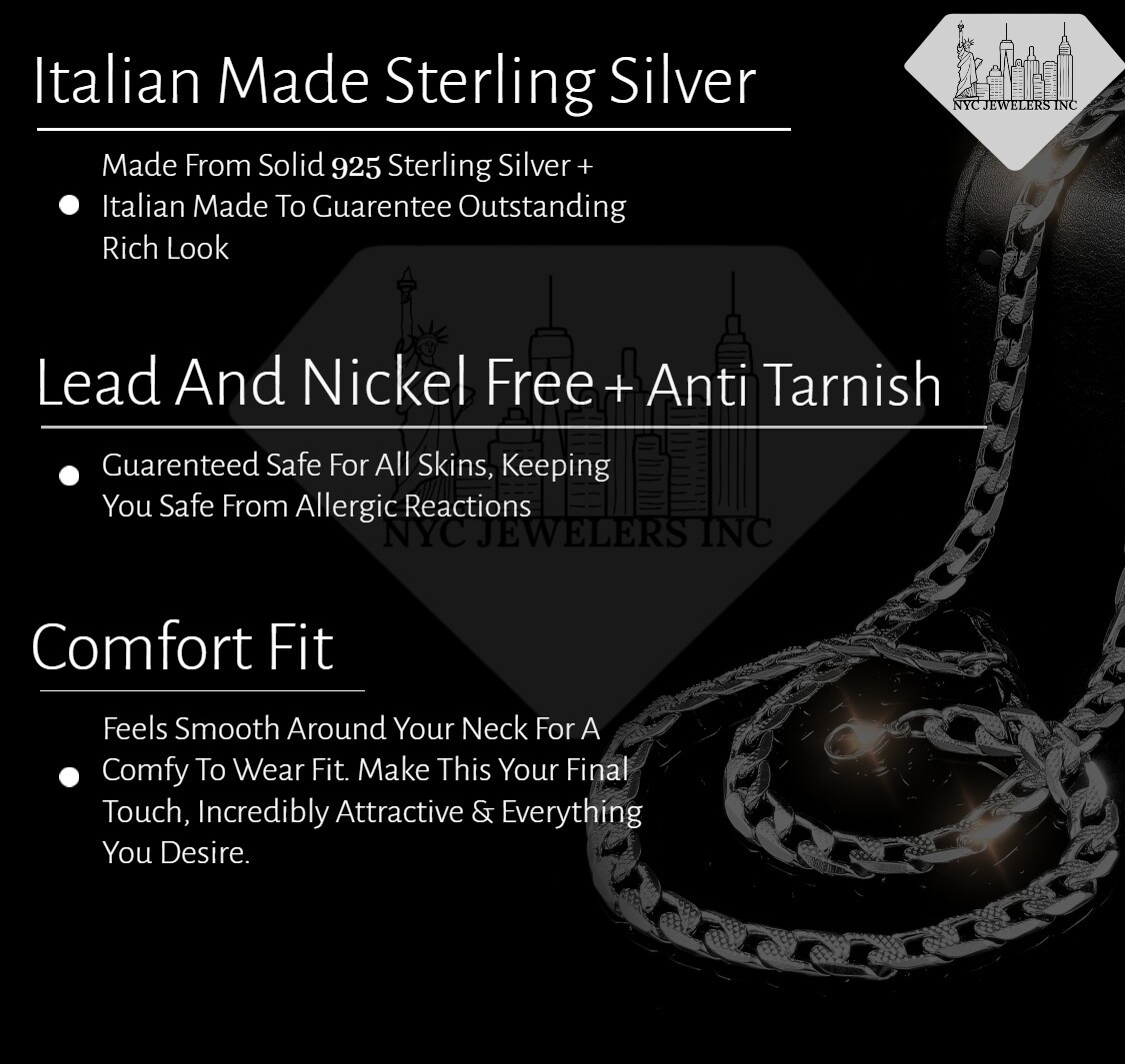 Italian Solid Sterling Silver Figaro Link Chain Necklace 925 Silver Chain 5mm