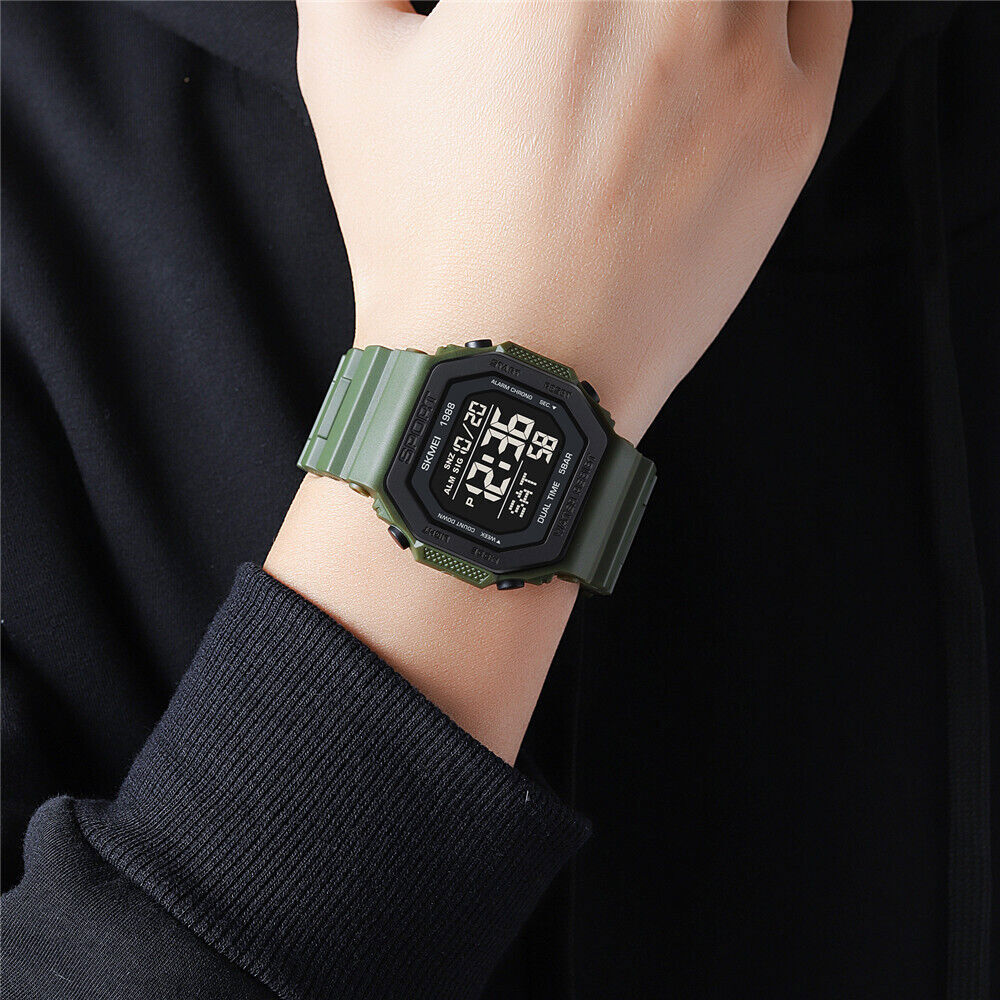 SKMEI Men Watch Rectangle Sport Watches Students Boy LED Date Digital Wristwatch